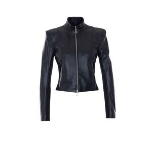 Patrizia Pepe Women Leather Biker Jacket With Knit Inserts